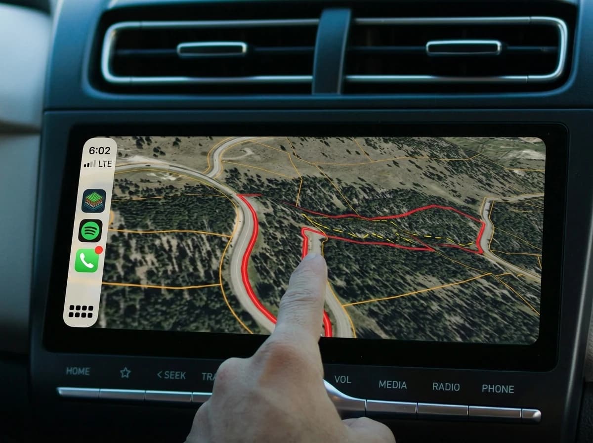 CarPlay ve Android Auto ekranında ParselDrive arazi sürüş kokpiti